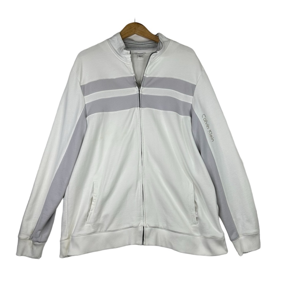 Calvin Klein Men's White Gray Full Zip Cotton Jacket Size XXL